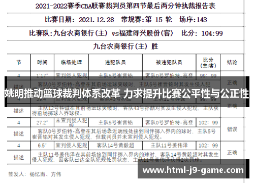 姚明推动篮球裁判体系改革 力求提升比赛公平性与公正性