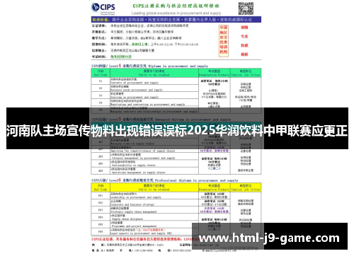 河南队主场宣传物料出现错误误标2025华润饮料中甲联赛应更正