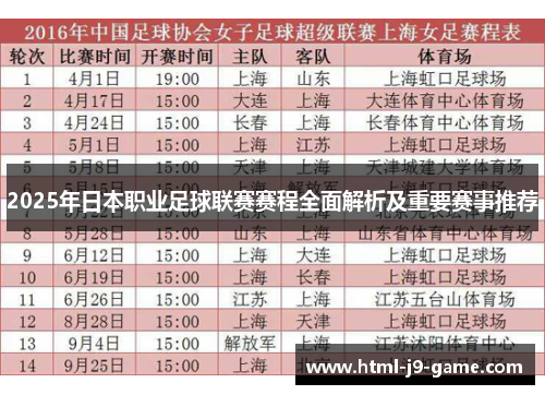 2025年日本职业足球联赛赛程全面解析及重要赛事推荐
