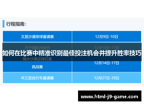 如何在比赛中精准识别最佳投注机会并提升胜率技巧
